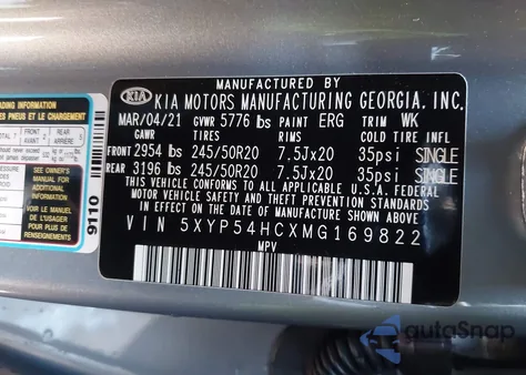 2021 Kia Telluride Sx z USA, uszkodzony, nr VIN 5XYP54HCXMG169822